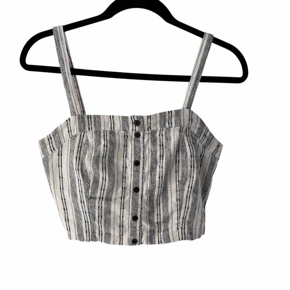Review Cotton Linen Blend Black and White Striped Crop Top Cami Summer Boho Sz S